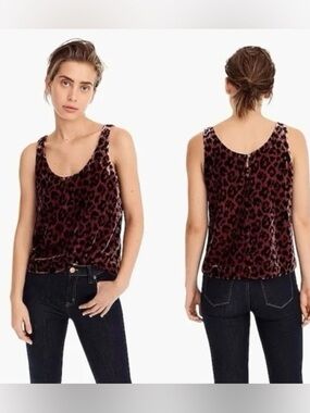J.crew Always 00 Brown Black leopard Print Velvet Scoop Neck Keyhole Tank Top